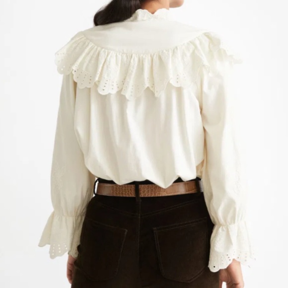 & Other Stories Women's Cream Embroidered Overlay Blouse Floral Eyelet Size 12 - Picture 2 of 11